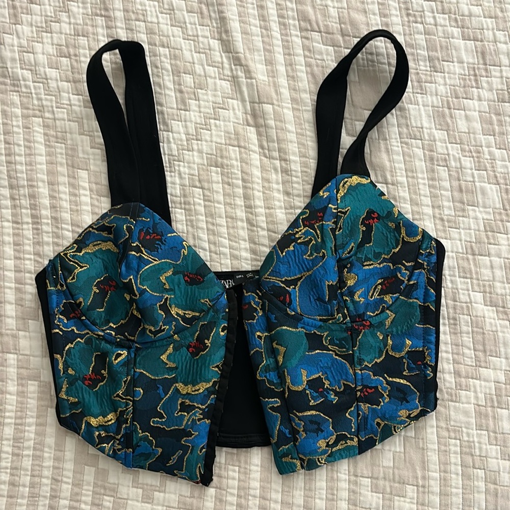 Zara Jacquard Corset Crop Tank